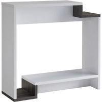 36 Inch Modern Console Table, Multilevel Wood Shelves, Gray and White