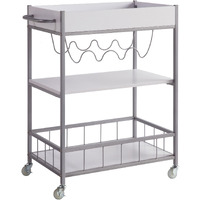 Kelcy 34 Inch Modern Kitchen Bar Cart, 3 Shelves, Wine Rack, Wheels, White