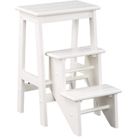 24 Inch 3 Level Step Stool, Plank Tops and Safety Latch, Classic White Wood