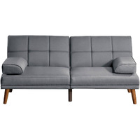 Gina 71 Inch Adjustable Futon Sofa Bed, Square Tufted, Tapered Legs, Gray