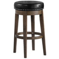 Drue 29 Inch Set of 2 Swivel Barstools, Nailhead Trim, Black Faux Leather