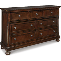 Fray 66 Inch Traditional Dresser, Rustic Brown Wood, 7 Drawers, Bun Feet