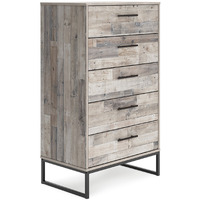 Vyne 51 Inch Tall Dresser Chest, 5 Drawers, White Woodblock, Black Metal