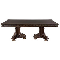 Finn 84-112 Inch Traditional Extendable Dining Table, Dual Pedestal, Brown