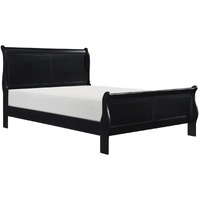 Gage Traditional Queen Size Sleigh Bed, Wood Frame, Bold Jet Black Finish