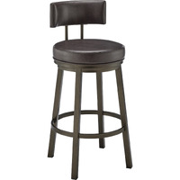 Eleanor 30 Inch Swivel Bar Stool Chair, Round Mocha Brown Faux Leather Seat