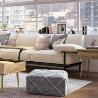 Cowan Square Pouf in Grey, Natural Handloom Woven