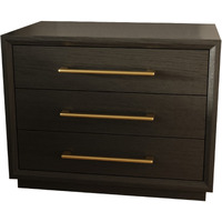 Cid Mizo 32 Inch Nightstand, 3 Drawers, Gray Solid Wood, Sturdy Plinth Base