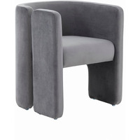 Cid 24 Inch Accent Chair, Soft Gray Velvet, Curved Backrest, Panel Base