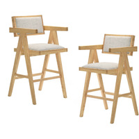 Cid Uno 26 Inch Counter Height Stool, Set of 2, Beige Fabric, Set of 2
