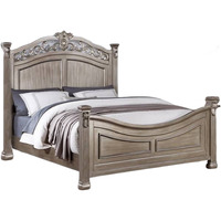 Aza Traditional Wood Queen Size Bed, Leaf Carvings, Champagne Gold Finish