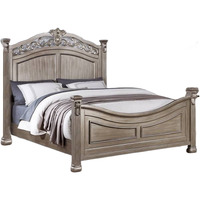 Aza Traditional Wood California King Bed, Leaf Carvings, Champagne Gold