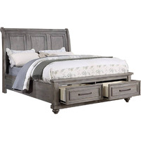 Demi California King Bed, Sleigh Headboard, Storage Drawers, Oak Gray Wood