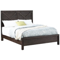 Yale Platform Queen Size Bed, Crossed Accent Panel, Dark Walnut Brown