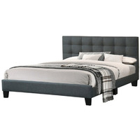 Dex Modern Platform Queen Size Bed, Plush Tufted Upholstery, Charcoal Gray