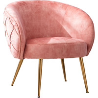 Anvi 30 Inch Accent Chair, Curved Back, Woven Diamond Pattern, Pink, Gold