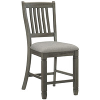 Rome 25 Inch Counter Height Chair, Fabric Seat, Antique Gray Wood, Set of 2