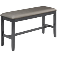 48 Inch Dining Bench, Padded Seat Cushion, Metallic Gray Upholstery, Black