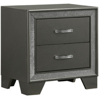 Zula 24 Inch 2 Drawer Nightstand, Faux Diamond Trim, Metal Handles, Gray