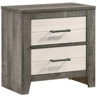 Yaz 25 Inch Modern 2 Drawer Nightstand, Bar Metal Handles, White and Gray