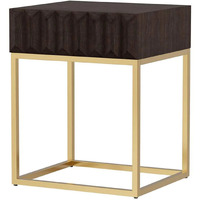 Bran 24 Inch Modern Side End Table, Brown Wood, Gold Steel Base, 1 Drawer