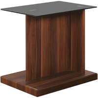 Liam 22 Inch Square Side End Table, Brown Wood, Pedestal Base, Glass Top