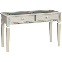 Trace 48 Inch Sofa Console Table, Glass Top, 2 Drawers, Mirror Inserts