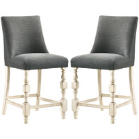 Swan 26 Inch Counter Height Chair, Set of 2, Gray Seat, Ivory Turned Legs