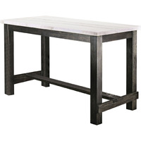 Yae 60 Inch Counter Height Table, White Marble Top, Antique Black Wood Base