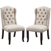 Bega 23 Inch Side Chair, Wingback, Button Tufted, Black, Gray, Set of 2