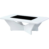 Pera 47 Inch Modern Coffee Table, Black Glass Insert, Geometric, White