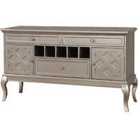 60 Inch Buffet Server, 3 Drawers, Wine Storage, Champagne Silver