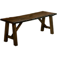 Naef 54 Inch Wood Dining Bench, Walnut Brown, Live Edges, Angled Legs