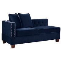 Mina 58 Inch One Arm Reversible Chaise, 2 Pillows, Nailhead Trim, Indigo