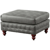 Simi 34 Inch Square Ottoman, Handcrafted Legs, Gray Vegan Faux Leather