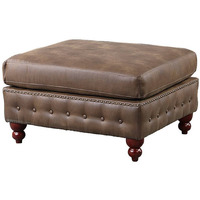 Simi 34 Inch Square Ottoman, Handcrafted Legs, Brown Vegan Faux Leather