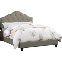 Eni Upholstered Full Size Bed, Tufted Adjustable Headboard, Gray Fabric