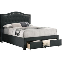 Buk California King Bed, Upholstered Tufted Headboard, Charcoal Burlap