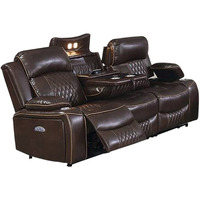 Seda 80 Inch Power Reclining Sofa, USB Port, Dark Brown Vegan Faux Leather