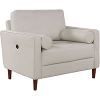 Quzi 40 Inch Chair, USB Charger, Bolster Pillows, Tapered Legs, Off White