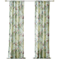 Eden 84 Inch WIndow Curtains, Butterflies and Songbirds, Green Microfiber