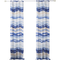 Oda 84 Inch Window Curtains, Microfiber Polyester, Blue Ocean Wave Print