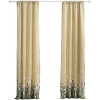 84 Inch Window Curtains, Beige Microfiber Fabric, Wildflower Print Design