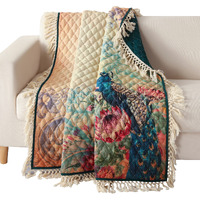 Ufa 60 Inch Quilted Throw Blanket, Blue Microfiber, Peacock, Floral Design
