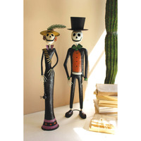 SET OF TWO PAINTED METAL HALLOWEEN DAY OF THE DEAD COUPLE