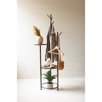 METAL AND WOOD COAT RACK WITH ROUND SHELVES