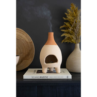 IVORY-DIPPED TABLETOP CLAY CHIMINEA INSENSE BURNER