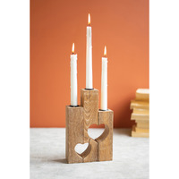 TRIPLE RECLAIMED HEART WOOD TAPER CANDLE HOLDER