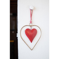 ANTIQUE BRASS AND RED HEART DOOR HANGER