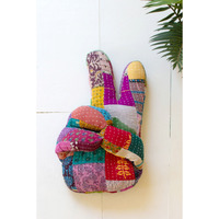 KANTHA HAND PEACE SIGN PILLOW